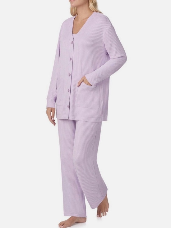 Cuddl Duds Other - Women's Lavender Ribbed Button-Front 3 Piece Lounge Set